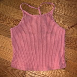 Pink Strappy Halter Ribbed Top